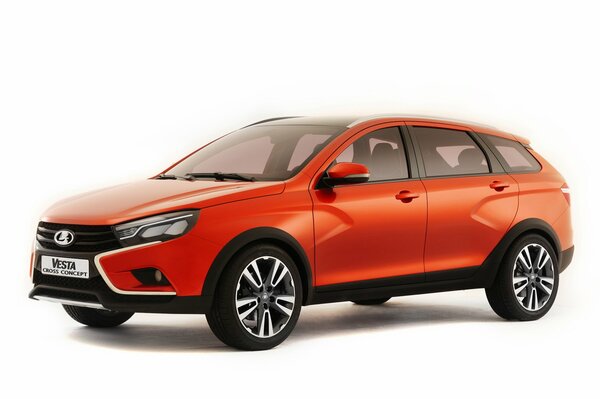Red Lada Vesta without a background on the side