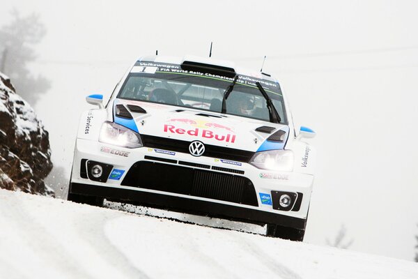 Sporty Volkswagen in winter on the track