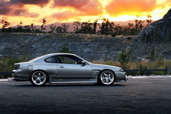 Nissan silvia s15 in profile in the evening