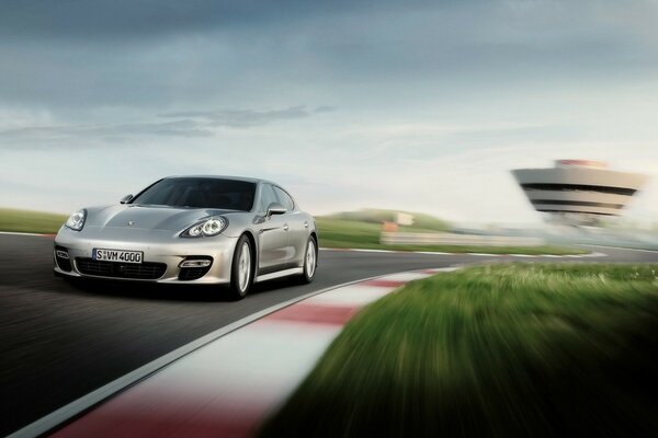 Porsche panamera rushes at high speed