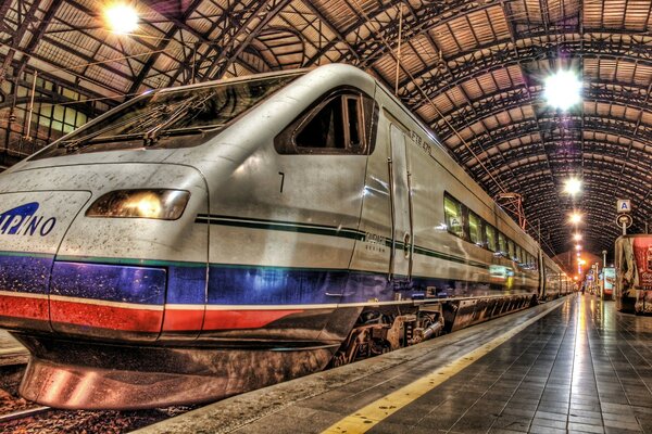 Tren rápido en una hermosa estación de tren