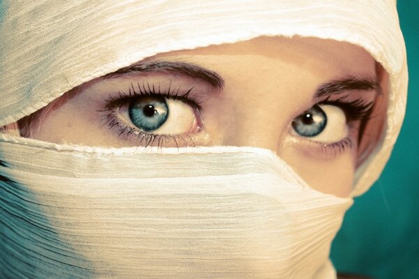 A girl in a burqa with blue eyes