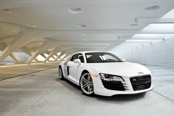 Audi white under the car park canopy 