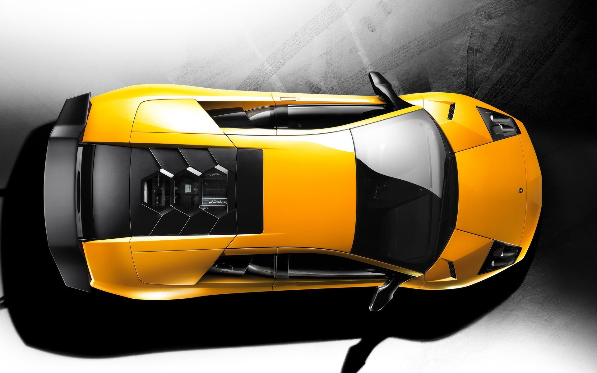 yellow lamborghini from the top