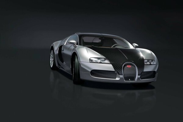 Bugatti Veyron drawing on glossy dark gray background