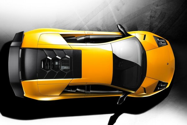 Yellow lamborghini. Top view