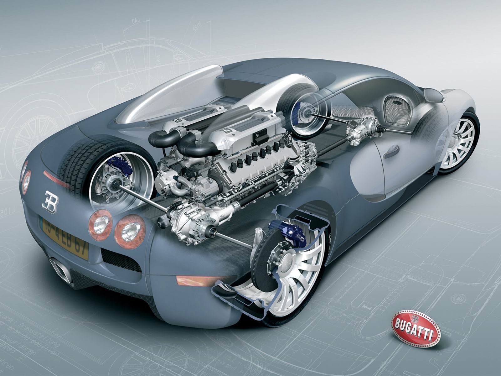 bugatti veyron diagramm zeichnung motor