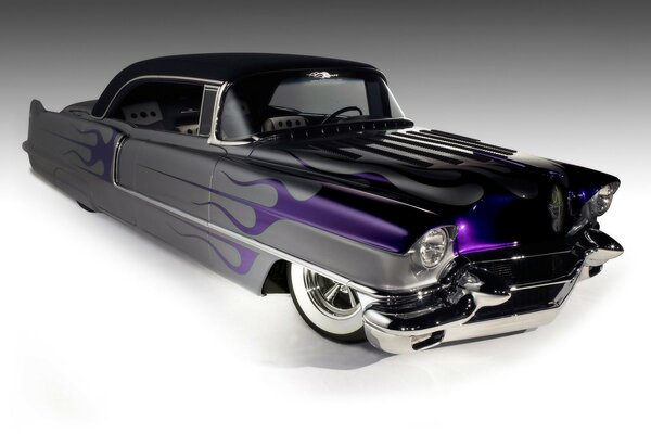 Silver Lowrider Cadillac with purple flame print