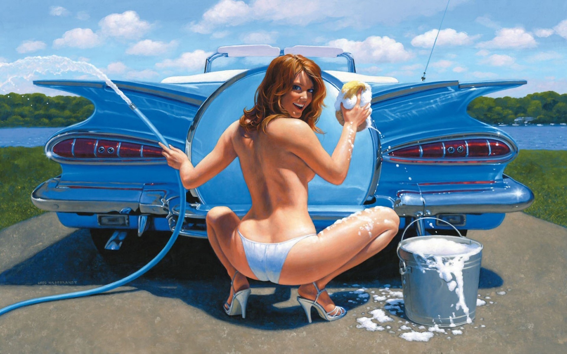 arte cubo chica estilo pintura manguera encantador espuma lavado de coches coche auto