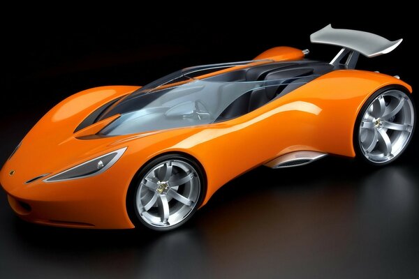 The roadster concept car is orange on a black background
