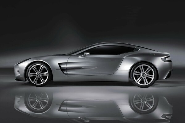 Modern Silver concept car in reflection