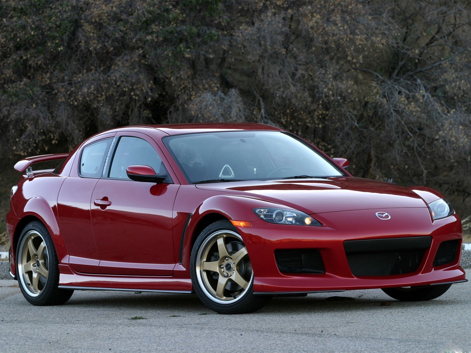 mazda rx8 red tree road