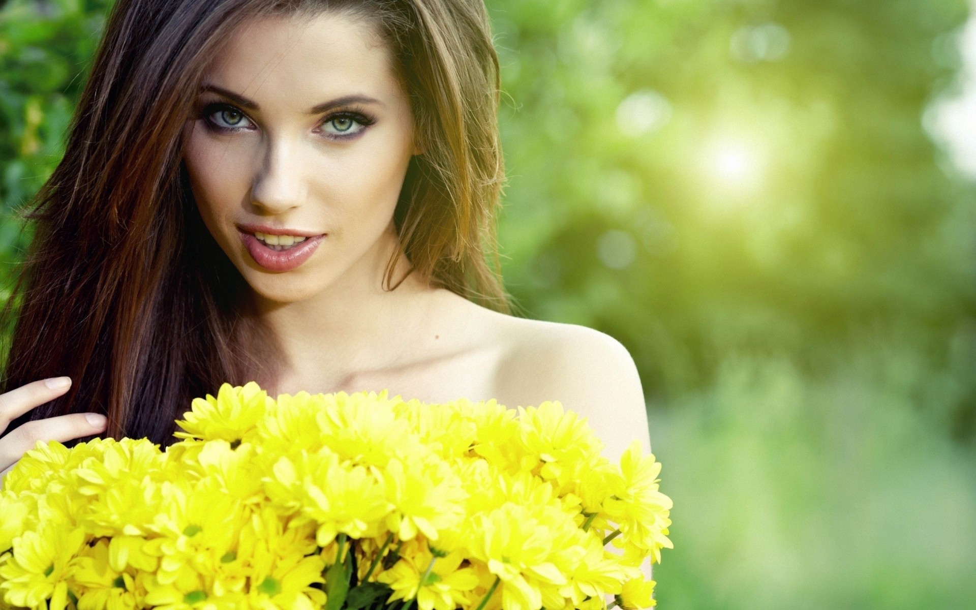 a woman mig-15 girl brunette close up flower yellow