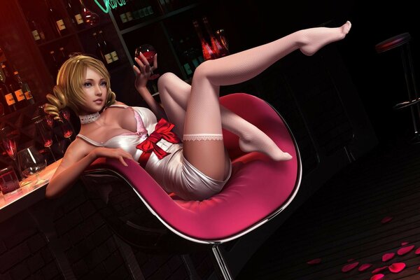 Sexy 3D personnage sur une chaise rouge