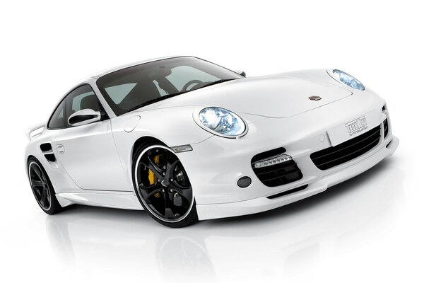 White Porsche car on a white background