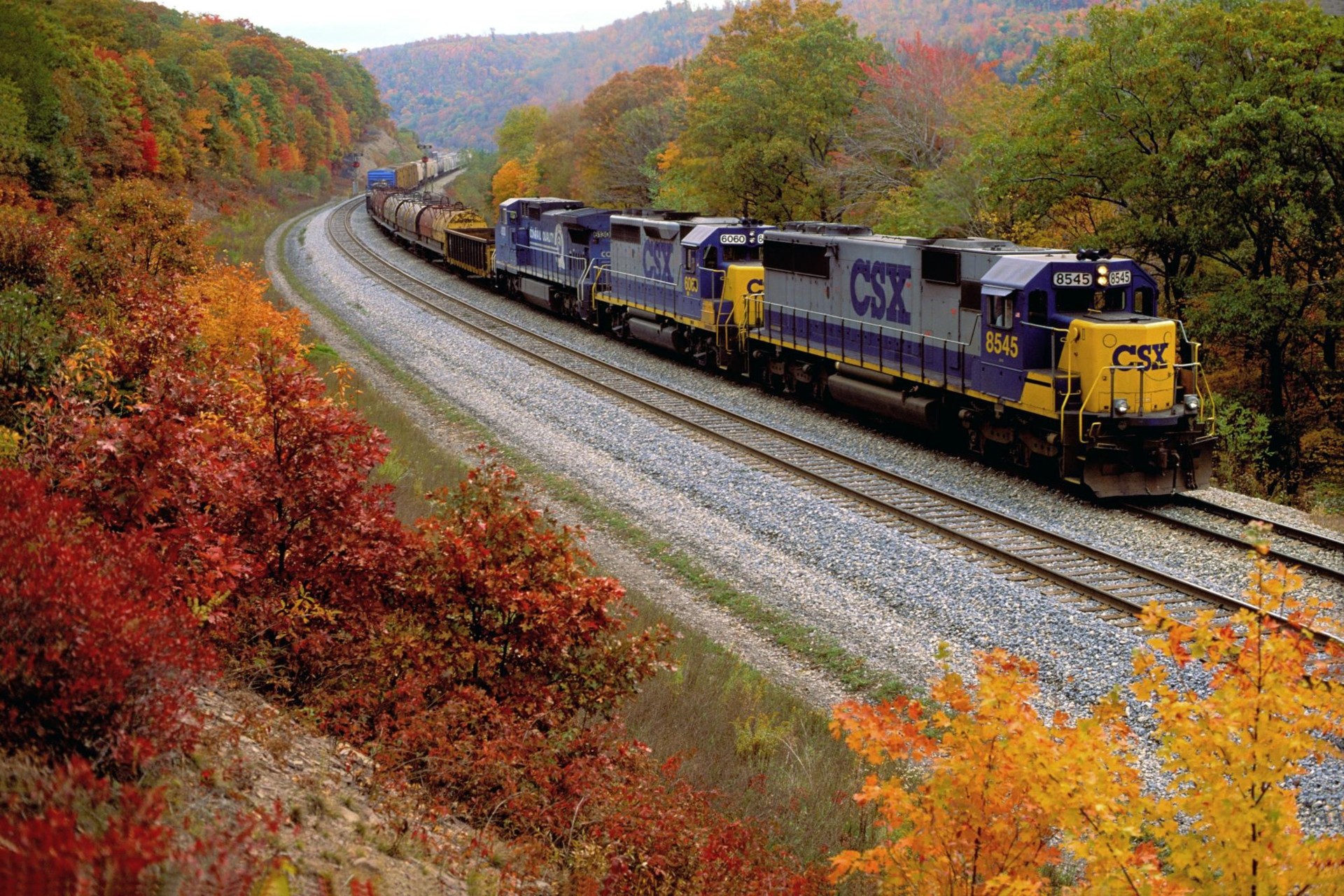 train autumn road leave