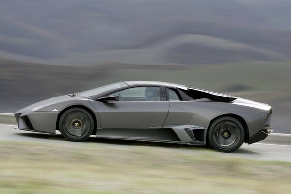 Lamborghini at speed on the road