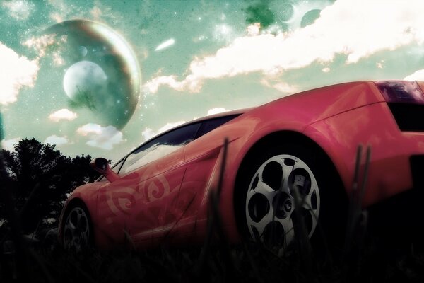 Lamborghini Gallardo na tle kosmicznego nieba