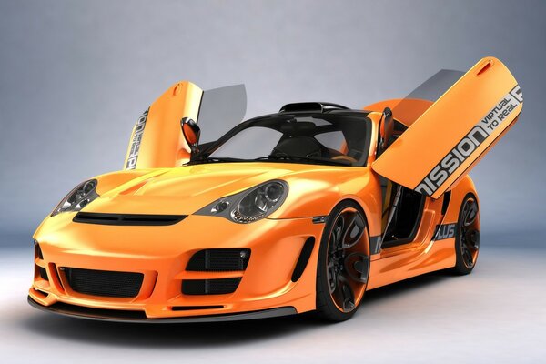 Orange Porsche auf weißem Hintergrund