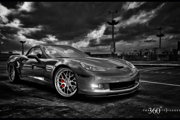 Chevrolet car in black and white