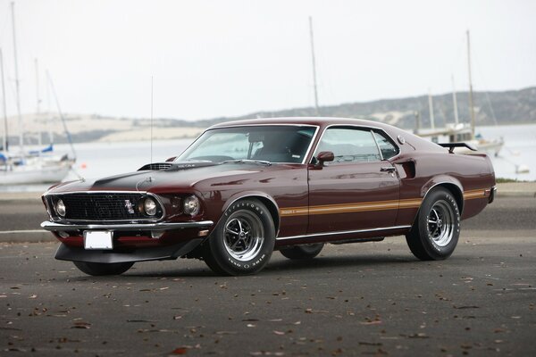 Brown retro Mustang car