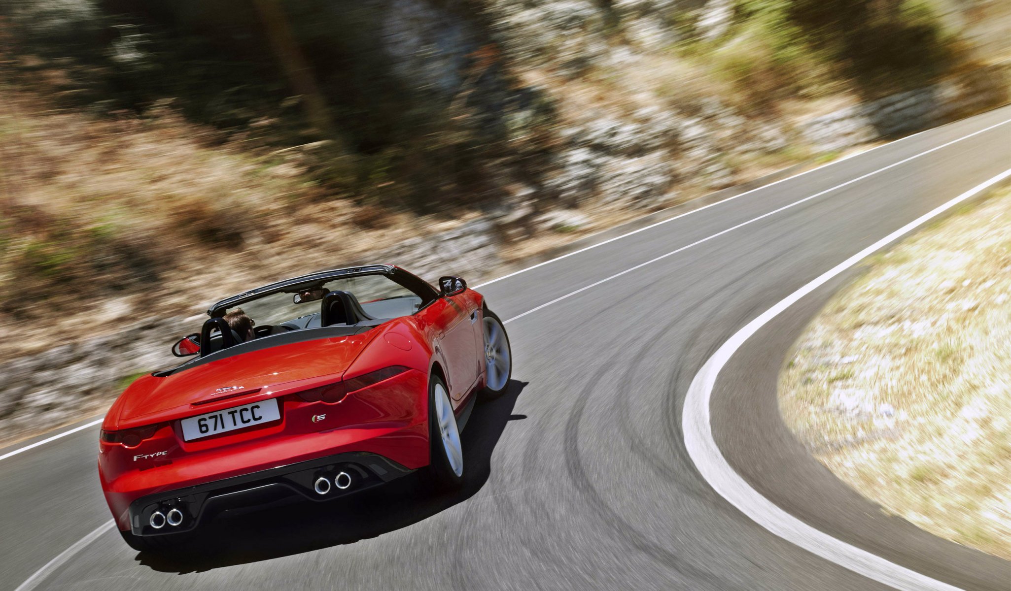 jaguar f-type red jaguar red convertible traffic rear view