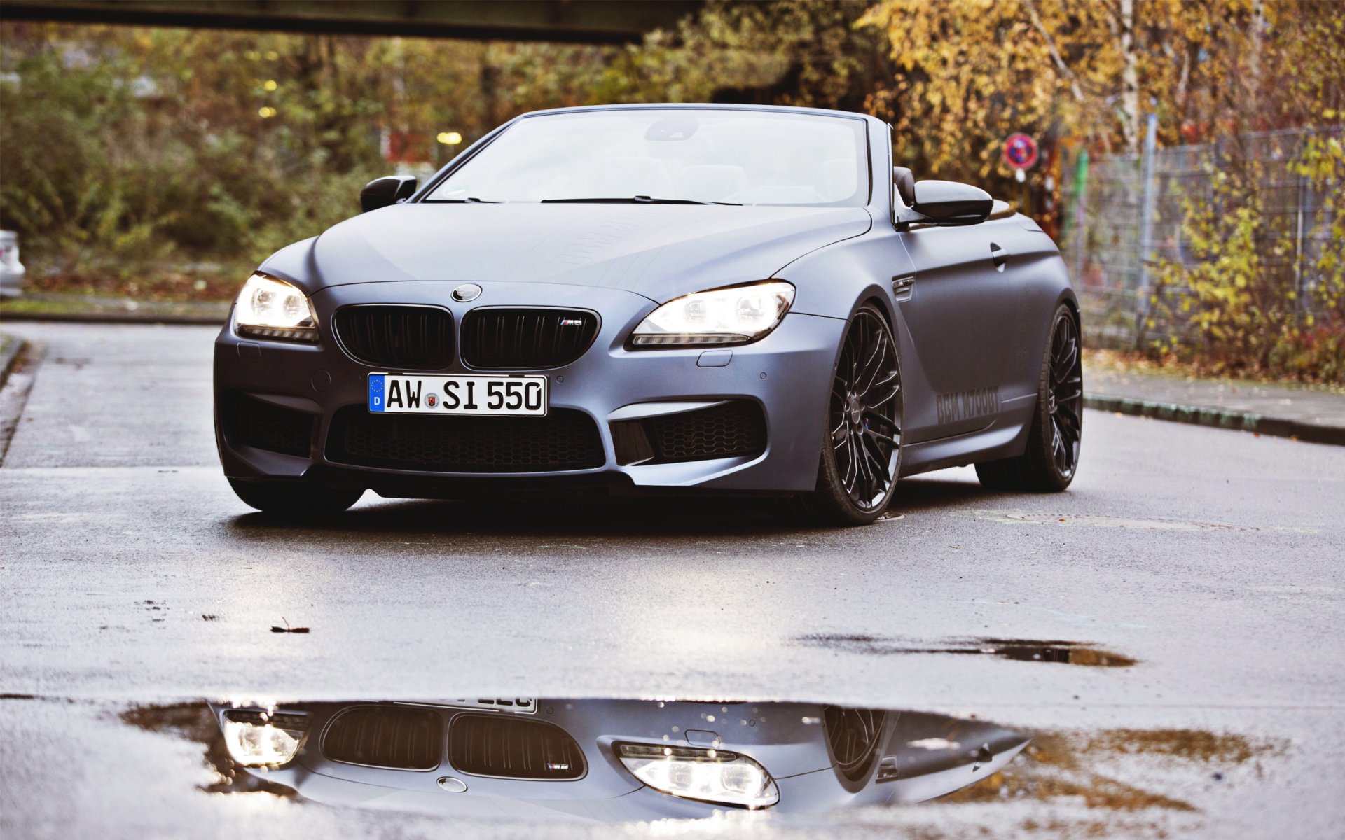 bmw m6 bbm motorsport auto auto matt cabrio front schwarz pfütze bewölkt scheinwerfer