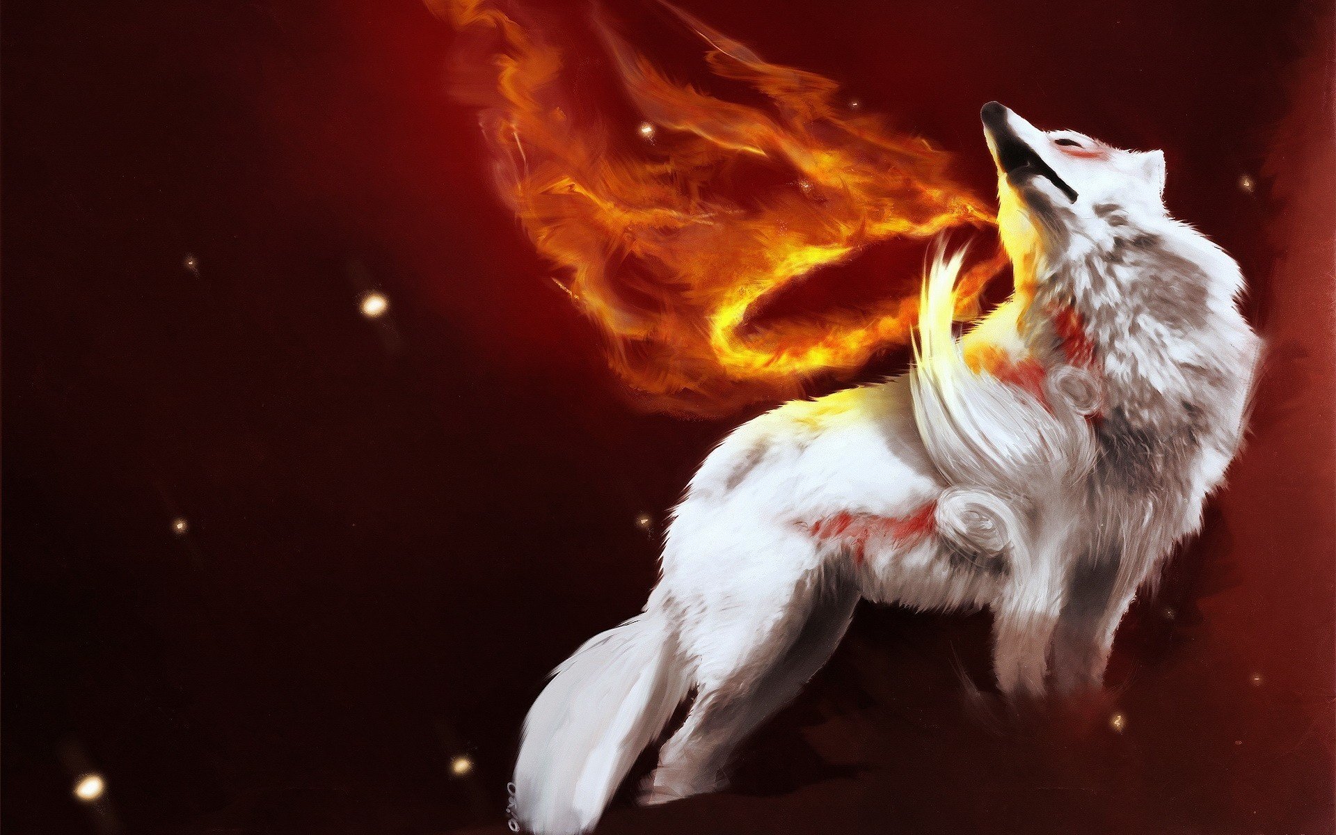 wolf blood white color fire drawings anime