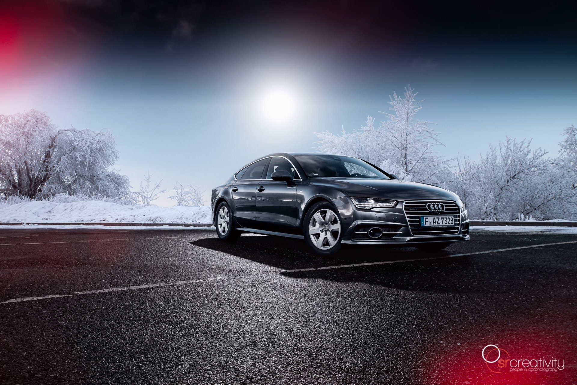 audi a7 samochód śnieg