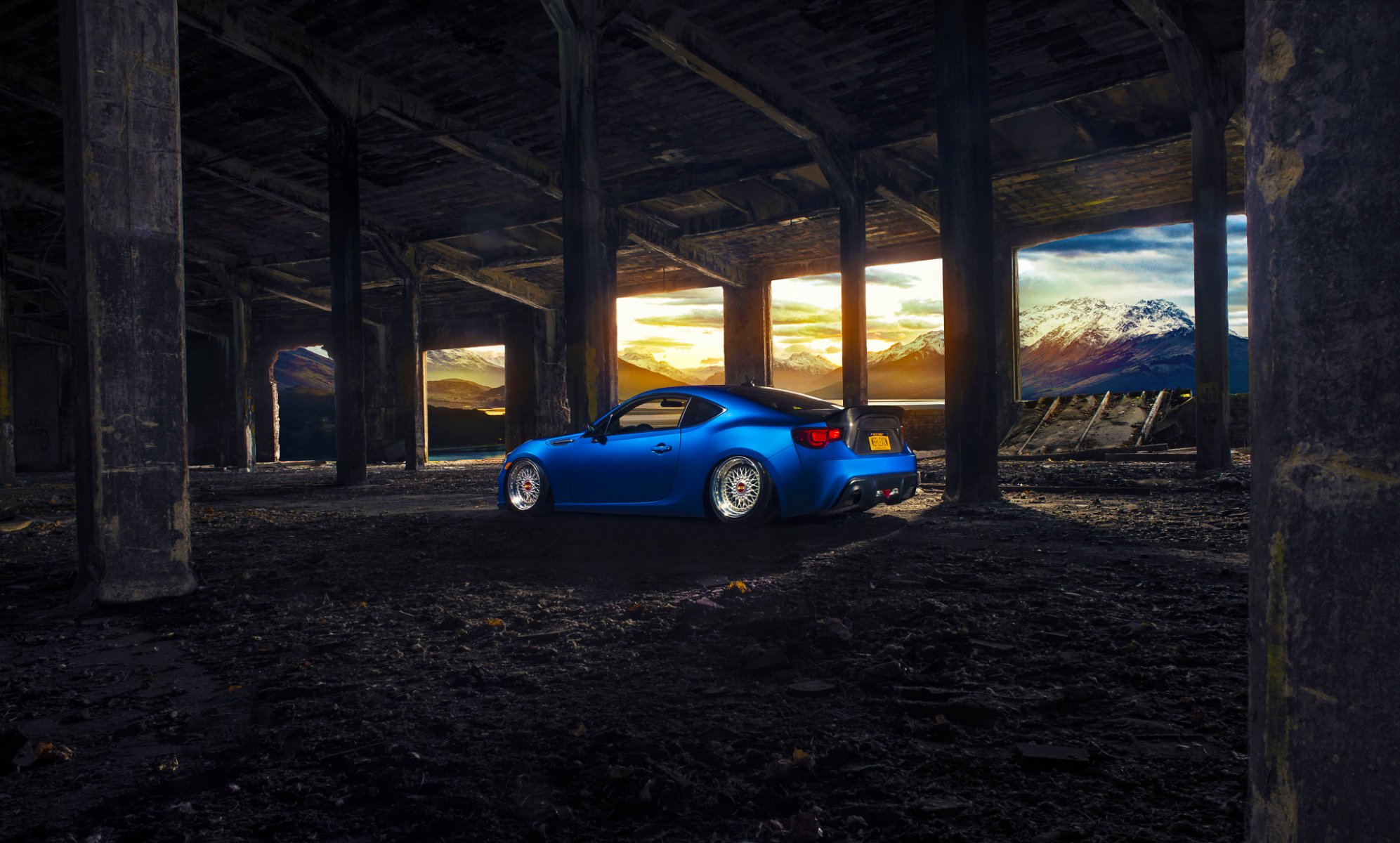 ubaru brz stanceworks bbs колеса синий спорт автомобиль гора солнце сзади