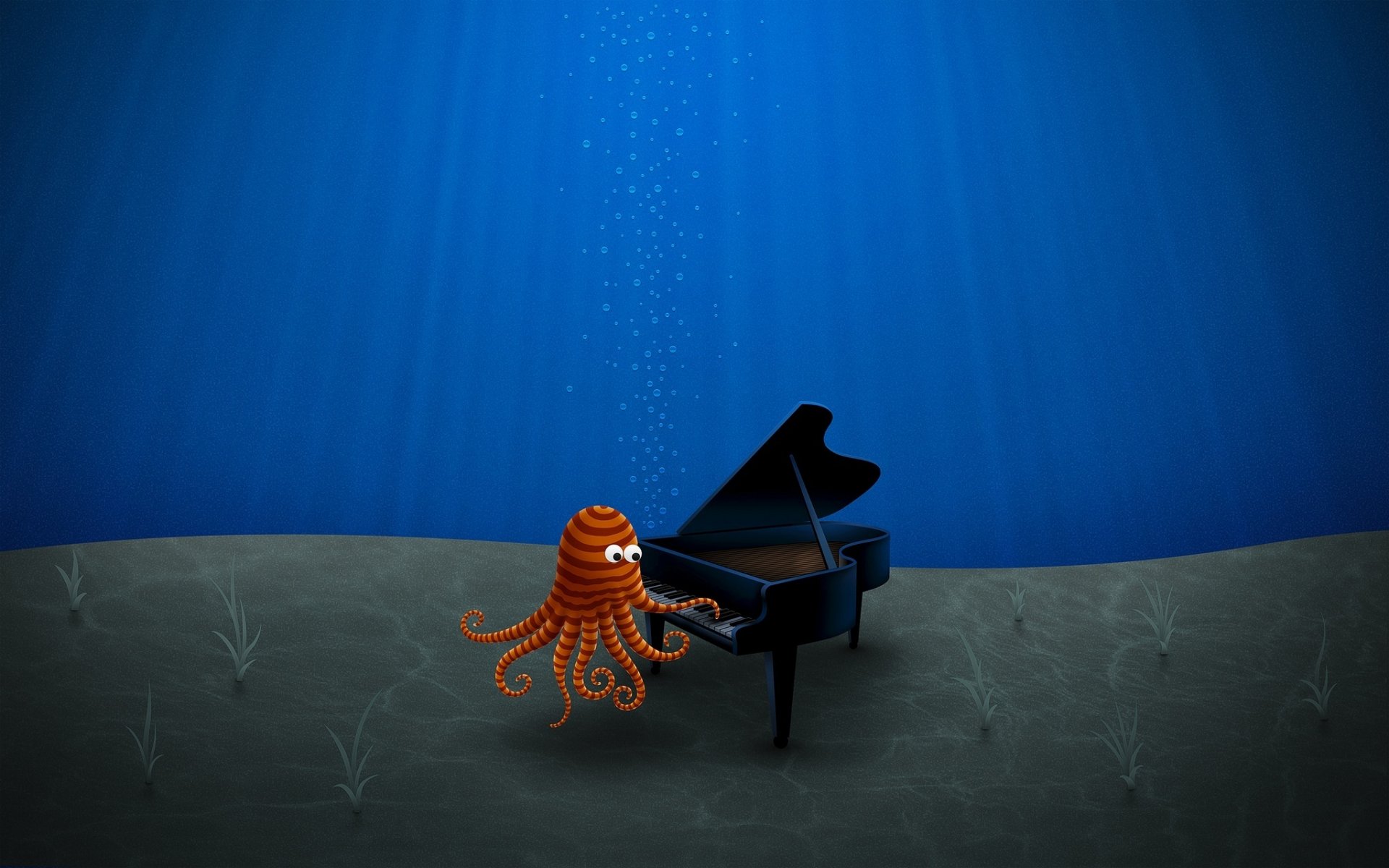 vodorosli minimalism under water octopus piano the bottom water bubbles figure the sun s rays anime