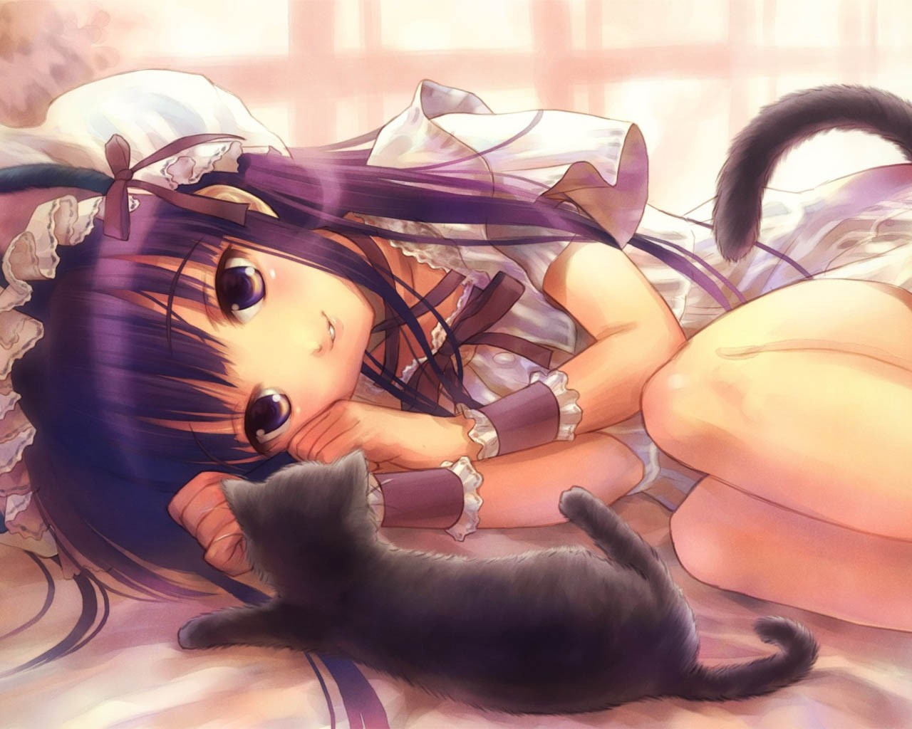 neko fille chaton matin humeur