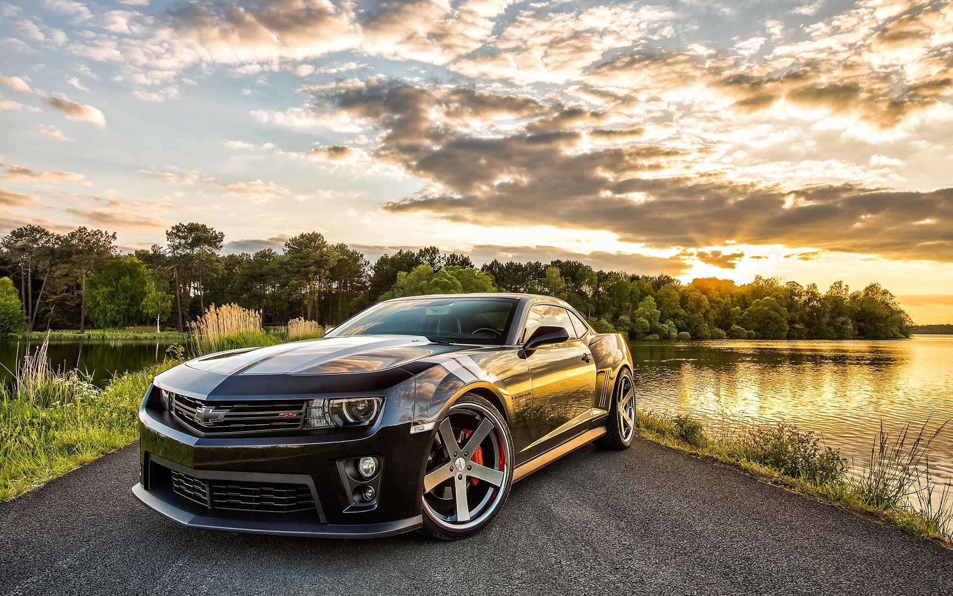 chevrolet camaro ss chevrolet camaro road lake nature