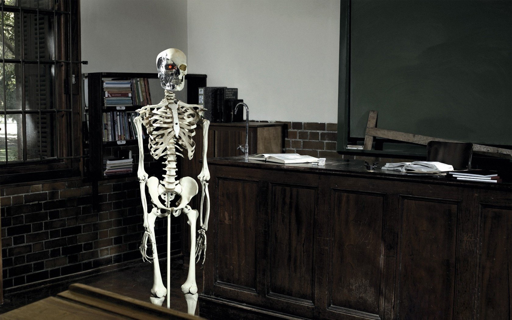 office skeleton red eye