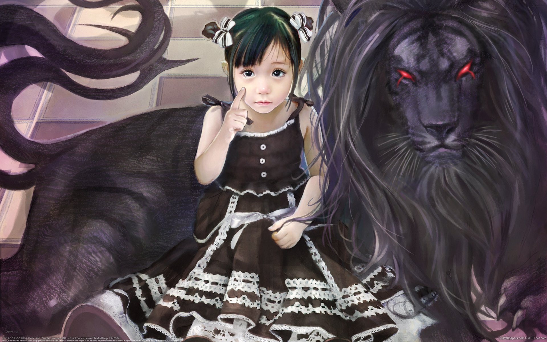 fille lion noir dessins anime yeux enfants