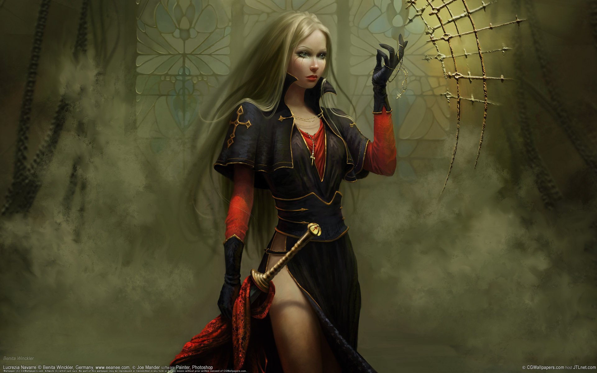 girl with a sword black outfit long hair women