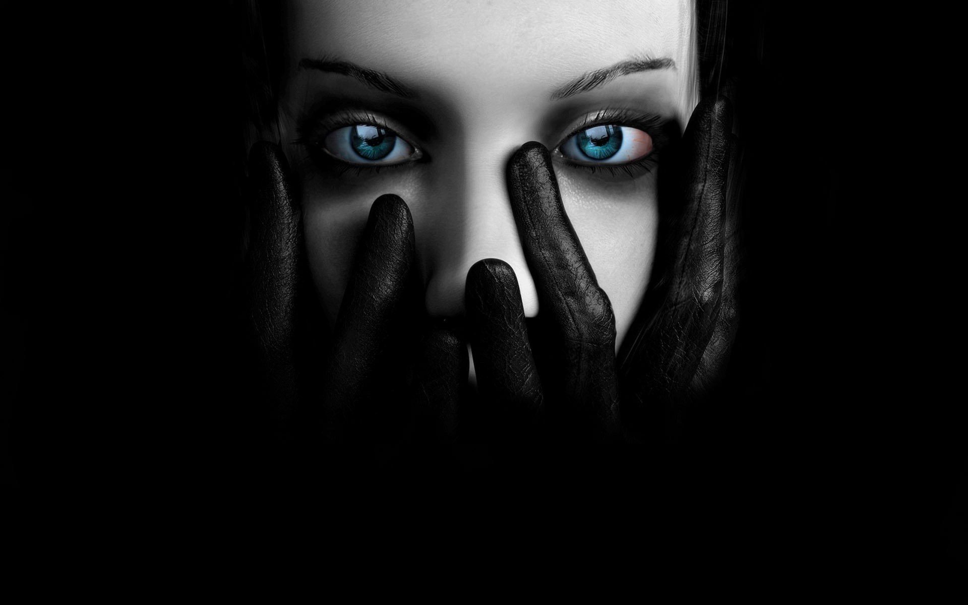 eyes gloves fear blue centerfolds portrait girls look women face