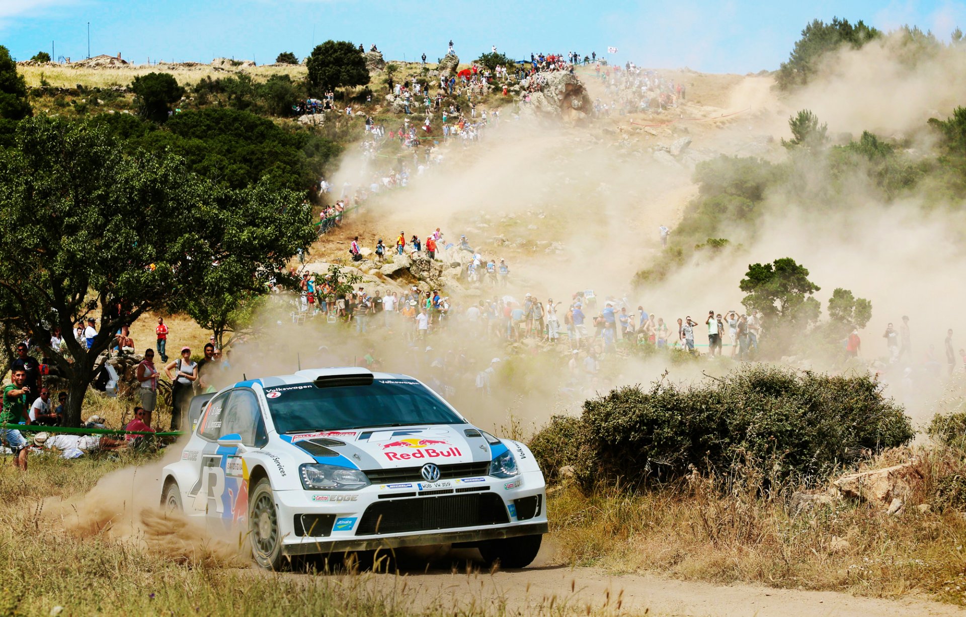 volkswagen polo wrc rally white speed people heat day dust rotation