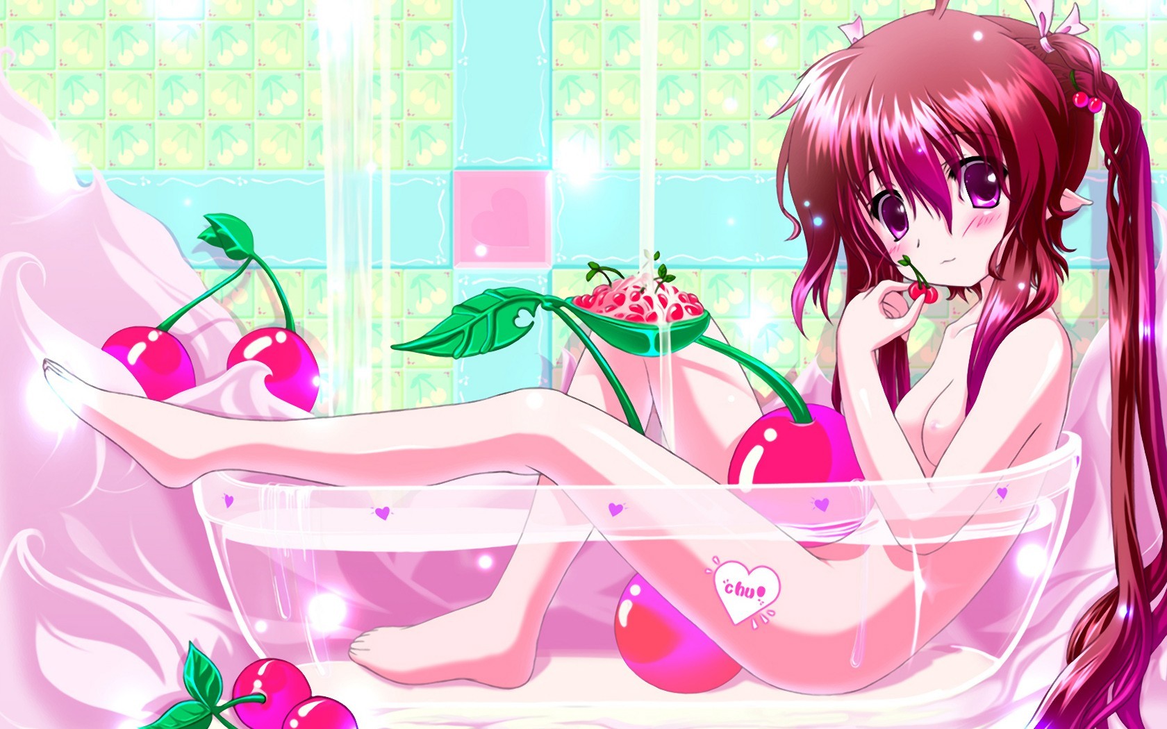 anime chica fruta baño