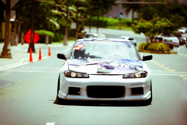 Front view of a Nissan car with a beautiful tuning