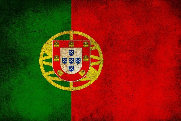 Bandiera rossa e verde del Portogallo con stemma