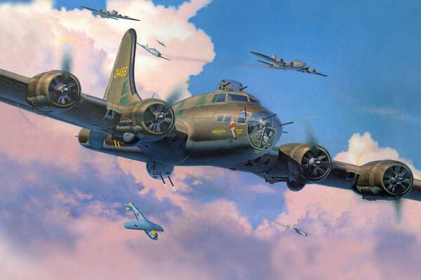 Several bombers against the sky