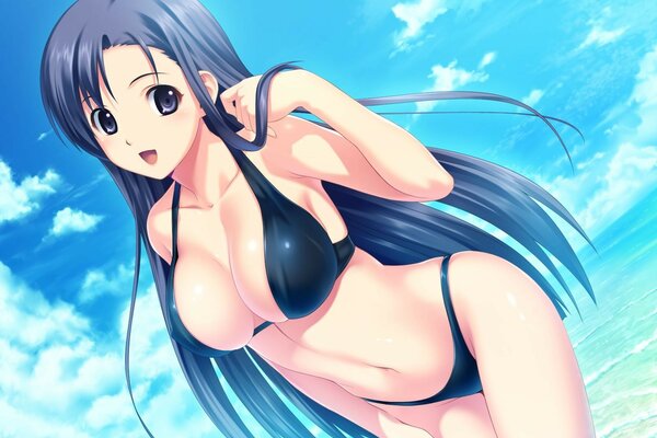 Sexy anime girl in an open bikini