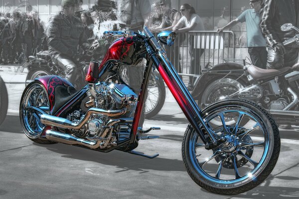 Motorcycle chopper designer red and black