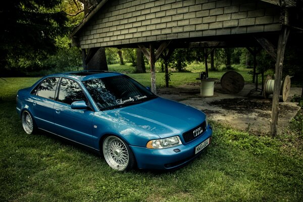 Blue Audi car on the background of nature