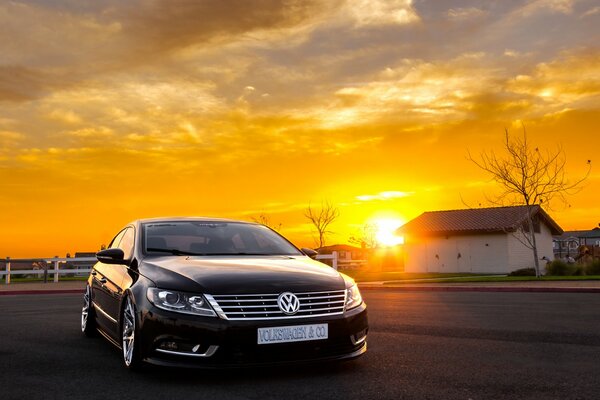 Volkswagen Passat SS with tuning at sunset
