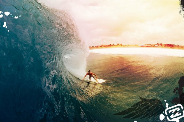 Ein extremer Surfer auf einer gefährlichen Meereswelle