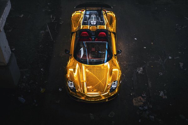 Golden car top view