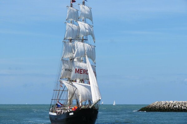 A beautiful sailboat is sailing on the north Sea