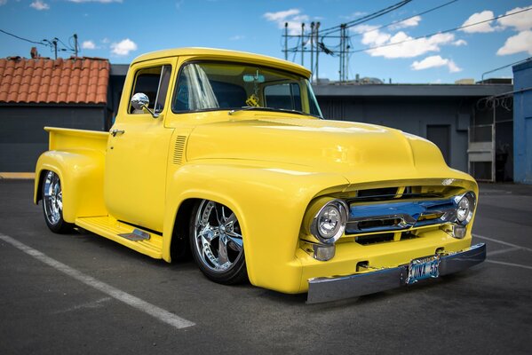 Yellow pickup truck, retro classic